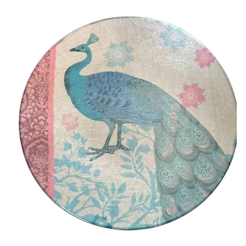 Pier 1 Peacock‎ Appetizer Plates Set 4 Glass Foil Boho Dessert 6 Inch